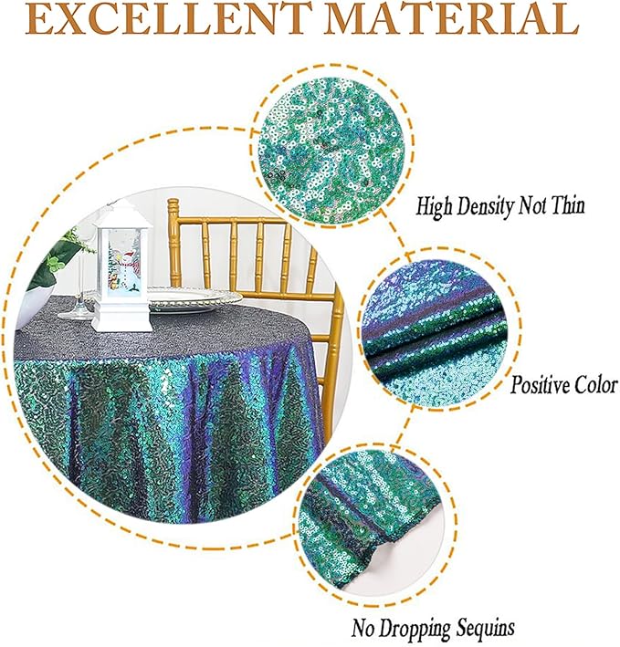 ShinyBeauty 36”x36” Iridescent Green Sequin Tablecloth - Glittery Overlay for Small Tables, Perfect for Birthday & Baby Shower Decor, Sparkly & Durable