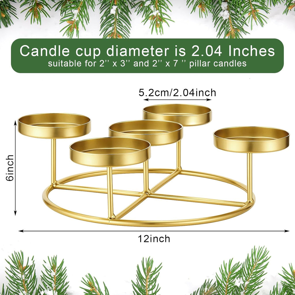 Newtay Christmas Advent Wreath Ring with 5 Pillar Candle Holder Advent Wreath Holder Table Decoration Xmas Metal Candlesticks Ring for Holiday Christmas Home (Gold,Candle Cup Diameter 2.04 inches)