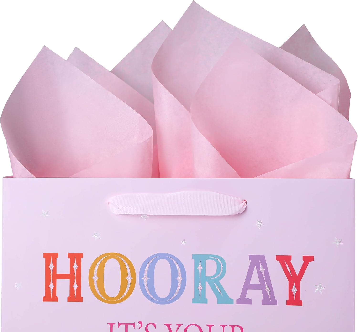 SUNCOLOR Large Birthday Gift Bag Set, Pink Balloon Theme, 13x10.2x6 Inch with Tissue Paper, Greeting Card, Envelope for Women and Girls Party Presents