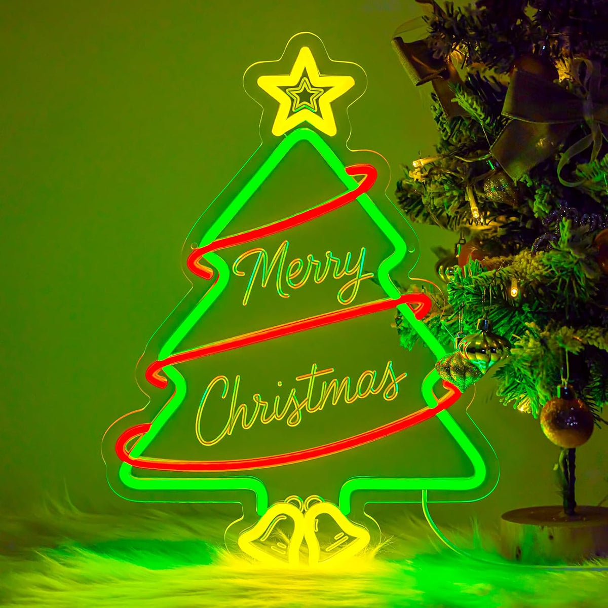 Christmas Tree Neon Signs, 16.9" x 12.1" Acrylic LED Neon Sign for ...