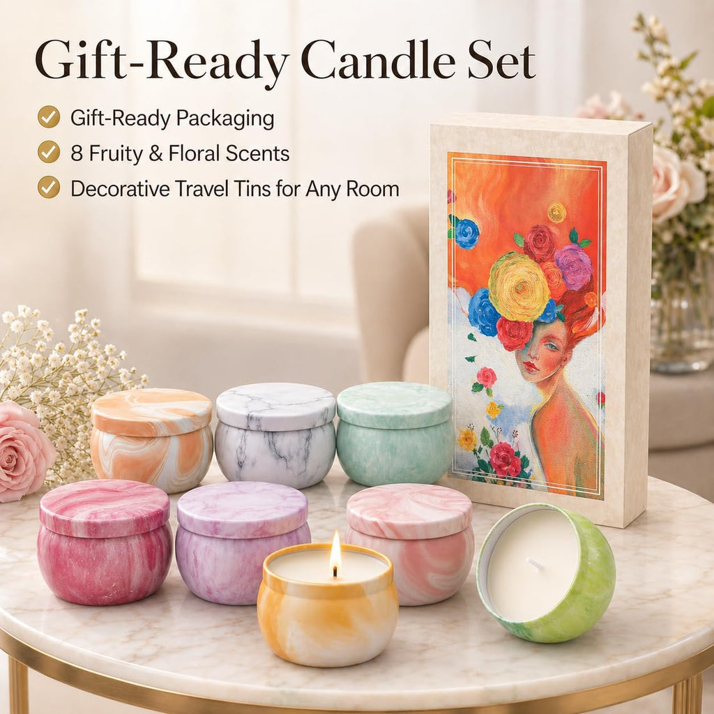 Candles, Scented Candles Gift Set for Women, 8 Pack Fruity Floral Soy Wax Aromatherapy Candles, Travel Tin Candles in Artist Gift Box, Birthday Gifts for Mom, Wife, Sister, Friend, Housewarming
