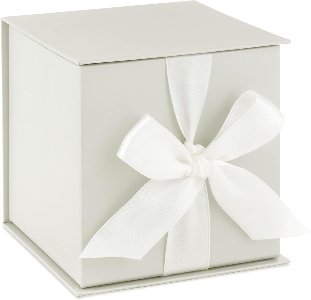 Hallmark Small Gift Box with Bow and Shredded Paper Fill (Grey White 4 inch Gift Box) for Weddings, Bridal Showers, Graduations, Birthdays, Bridesmaids Gifts, All Occasion