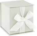 Hallmark Small Gift Box with Bow and Shredded Paper Fill (Grey White 4 inch Gift Box) for Weddings, Bridal Showers, Graduations, Birthdays, Bridesmaids Gifts, All Occasion