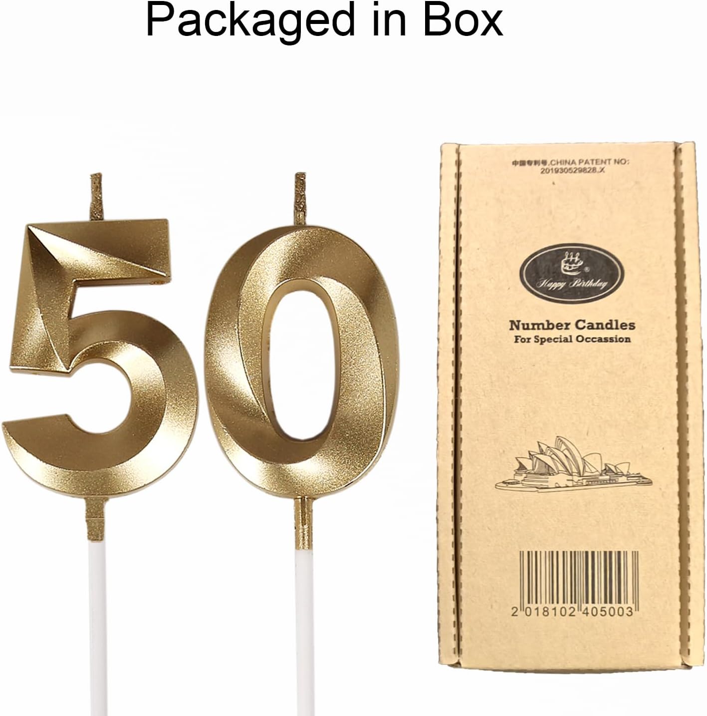 50th Birthday Candles,Gold Number 50 Cake Topper for Birthday Decorations Party Decoration