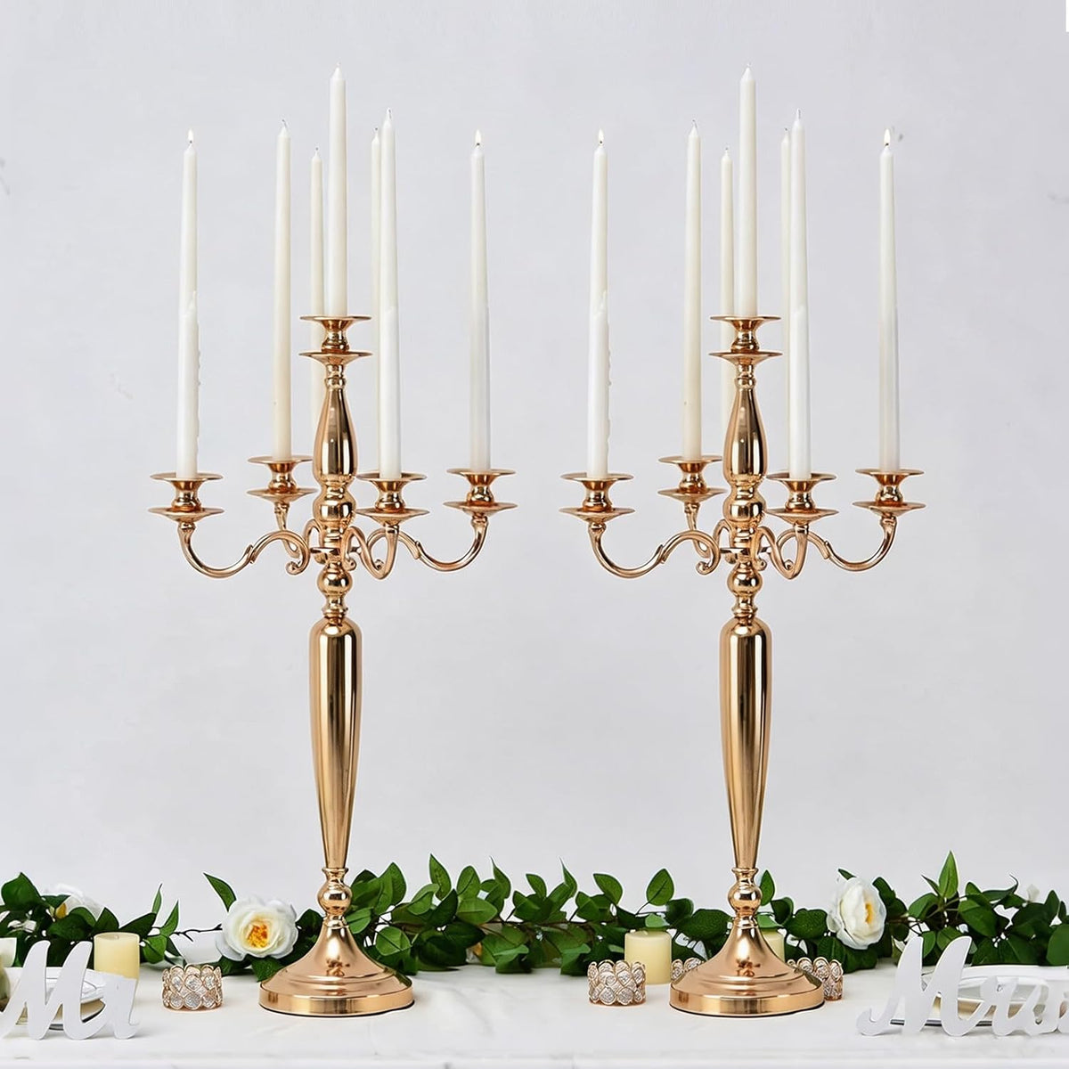 28in 2PCS Gold 5-Arm Candelabra Wedding Centerpieces for Tables