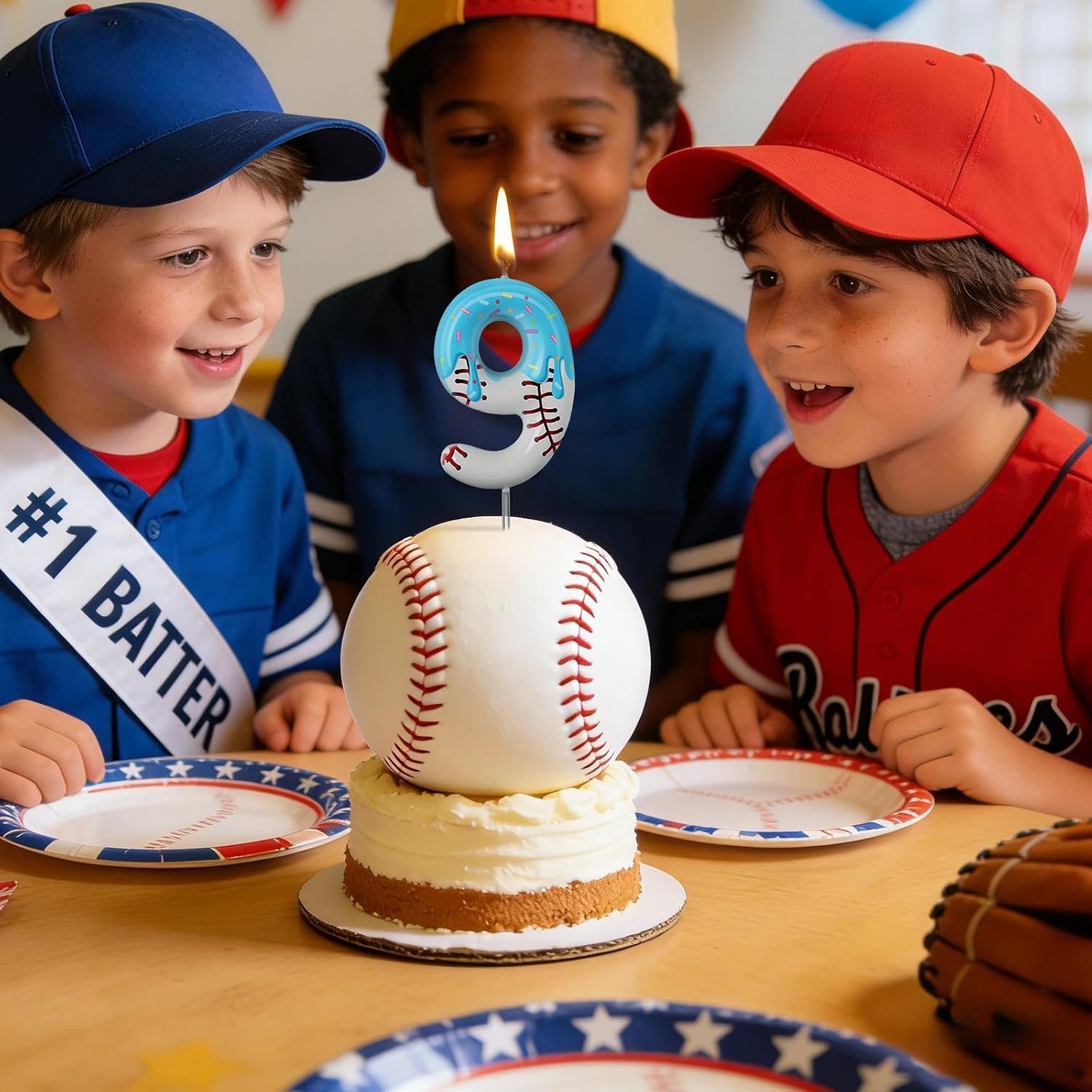 Conelist Ice Cream Drip Baseball Birthday Candle Number 9, Baseball Ice Cream Drip Birthday Cake Topper Candle Number 9 for Cake Sport Teams Theme Anniversary Celebration Party Decoration Favor Supply
