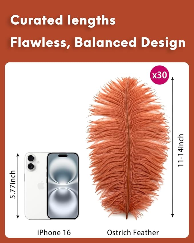 NEWONG 30pcs Brown Ostrich Feathers Natural Bulk 11-14inch(28-35cm) Vase Craft Wedding Home Party Centerpieces Christmas Day Decoration