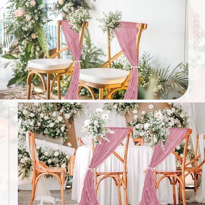 50 PCS Cheesecloth Chair Sashes Bows Wedding Aisle Decorations Chair Ribbon Ties Back Sash for Wedding Party Events Banquet Chair Cover Decoration (Dusty Rose)