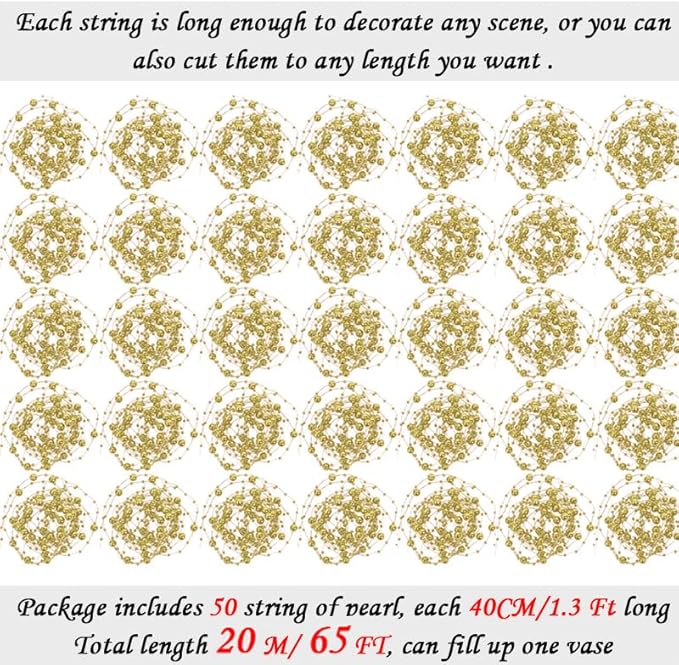 50pcs Pearls String Beads of Pearls, 10+5mm Bright Gold Artificial Pearl String for Floating Candles Centerpieces, Vase Filler, Wedding Centerpiece Christmas Party Decor