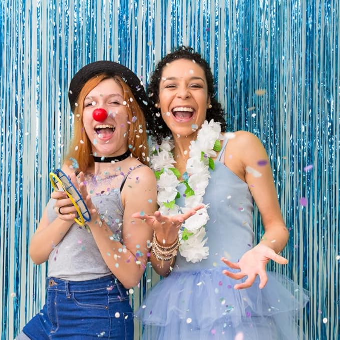 2 Pack Blue Streamers Party Decorations Fringe Backdrop Ocean Themed Decorations Foil Curtain Backdrop Blue Birthday Ocean Party Decor Supplies