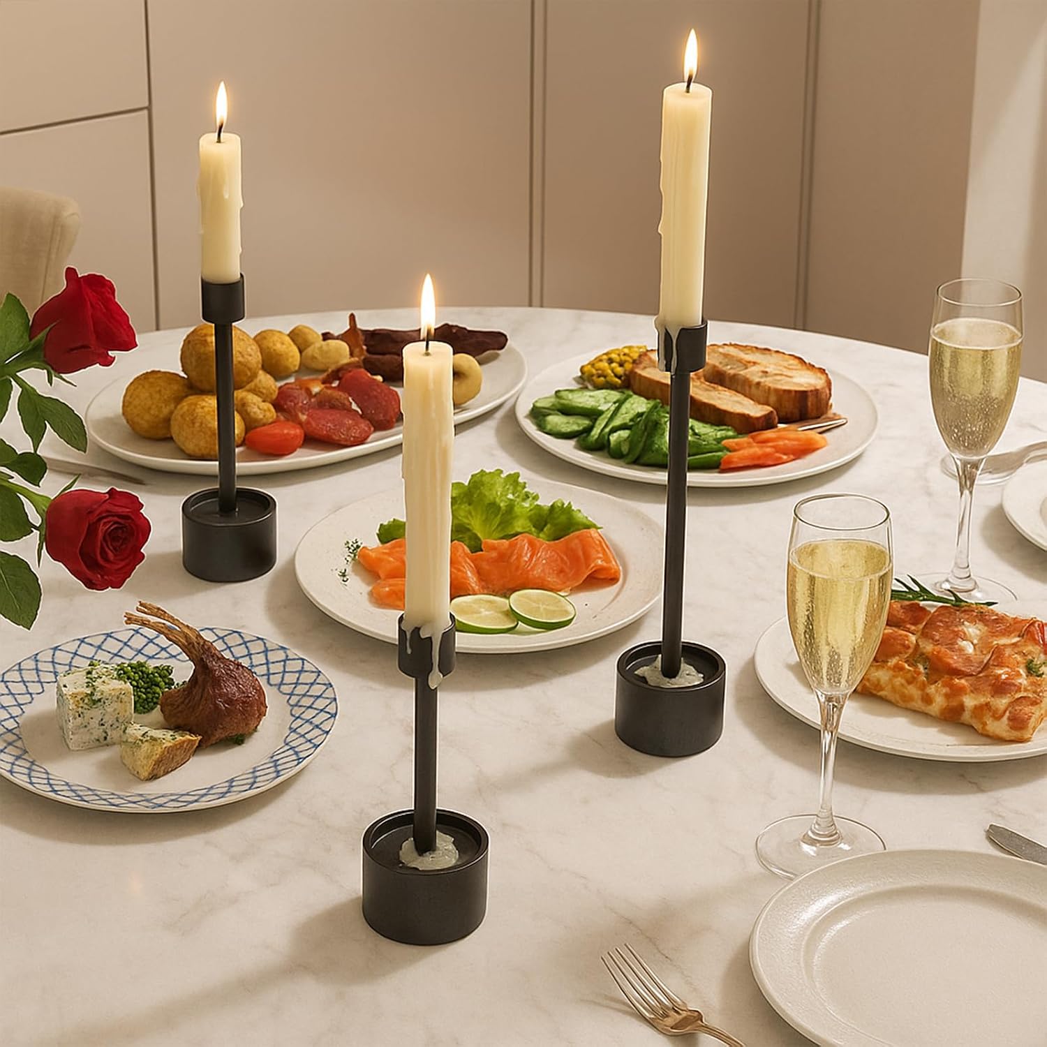 YUMORE 3.9lbs Heavy-Duty Solid Non-Tipping Taper Candle Holders, 3 Packs | Stands for Church, Wedding Centerpieces, Dining Table, Mantel Decor, Fireplace Party, Modern Farmhouse(Black)