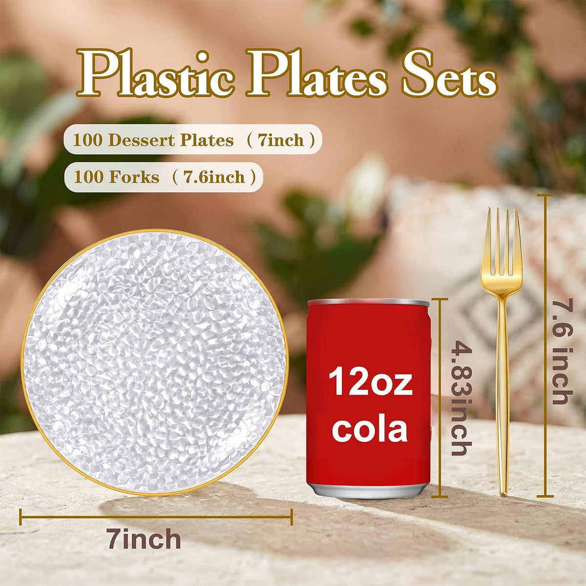 Rubtlamp 200 Pcs Clear Dessert Plates 7" with Forks 7.6",Clear Plas...