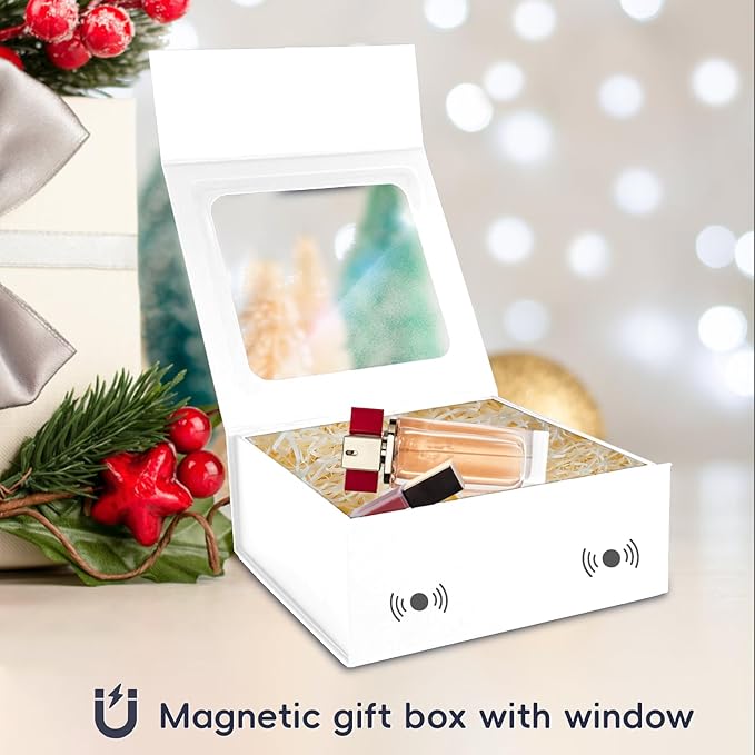 TIACABO White Gift Box with Window,7.5"x7.5"x3.1" Bridesmaid Boxe for Gifts Giving,Birthday Gift Boxes with Magnetic,Closure Lid Gifts Boxes for Presents,Cute Box,Luxury for Gift Packaging