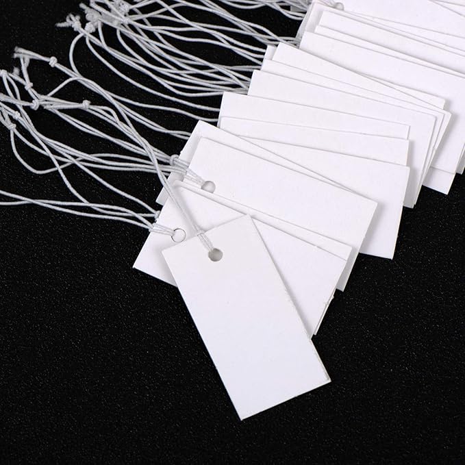 Shappy 300 Pcs 0.8 x 1.58 Inches White Price Display Tags Marking Labels Display Hanging Tags with Elastic String