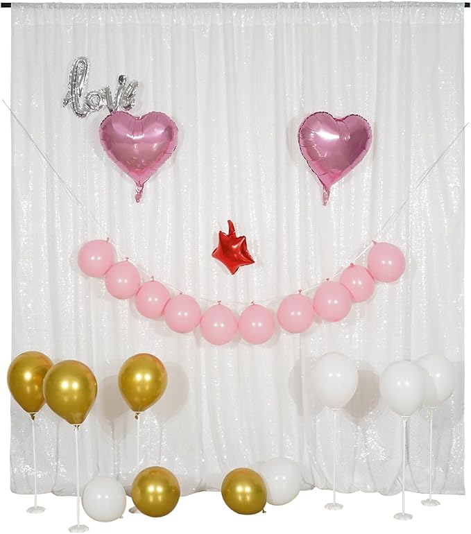Poise3EHome White Sequin Backdrop Curtain, 10Ft x 10Ft White Glitter Photography Background Curtains, Sequence Backdrop Drapes for Wedding Party Festival Decor