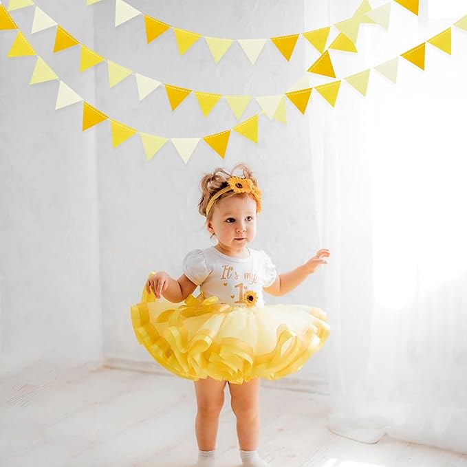 Yellow Party Decorations Ombre Yellow Felt Hanging Triangle Mini Bunting Pennant Banner Flag for Birthday Wedding Baby Shower Bridal Shower Engagement Lemon Bee Sunflower Party Classroom Nursery Decor