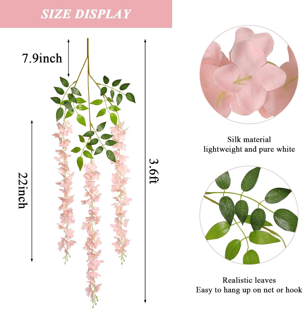 pauwer wisteria hanging flowers, 24pcs artificial wisteria, blush, close-up detail
