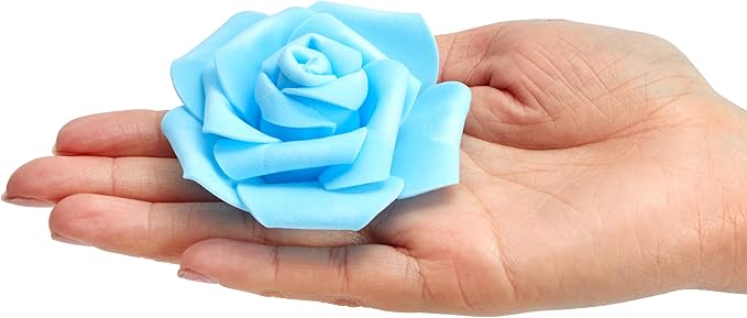 Juvale Faux Flowers for Wedding Decor - 100 Pack, 3-Inch Heads - Blue Silk Flowers - Artificial Roses for Centerpiece Table Decorations & Vase Filler