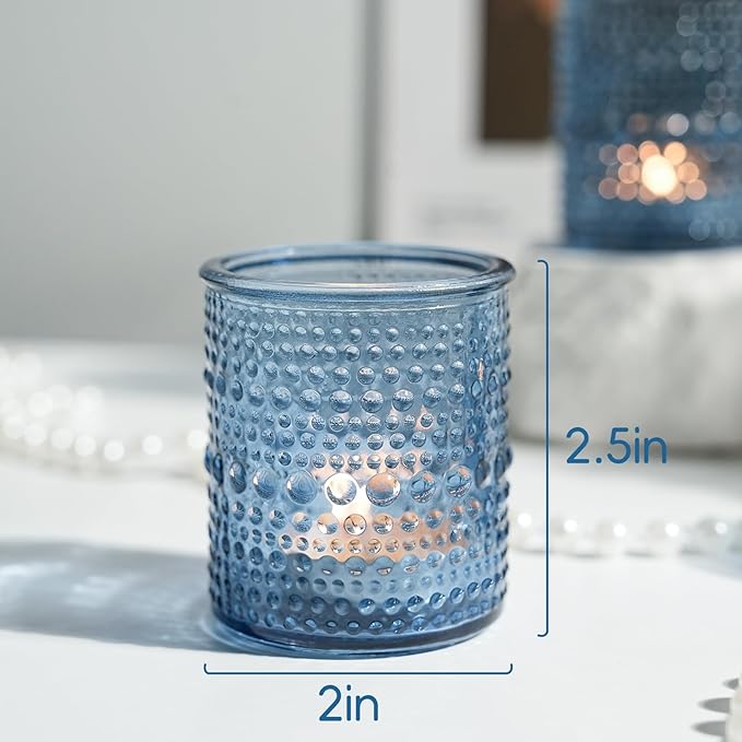 36pcs Blue Votive Candle Holders, Elegant Glass Votive & Tealight Candle Holders for Wedding Centerpieces Party Decorations and Home Decor for Tables (Blue)