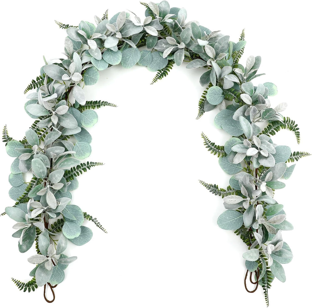 shacos artificial flocked lambs ear garland with eucalyptus, main product view