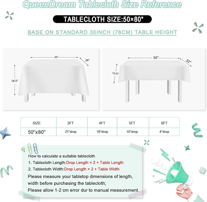 QueenDream Sparkly Sequin Tablecloth - White Table Cloth 50x80 Inches Rectangle Table Overlay Fabric for Birthday Parties Baby Shower Decoration