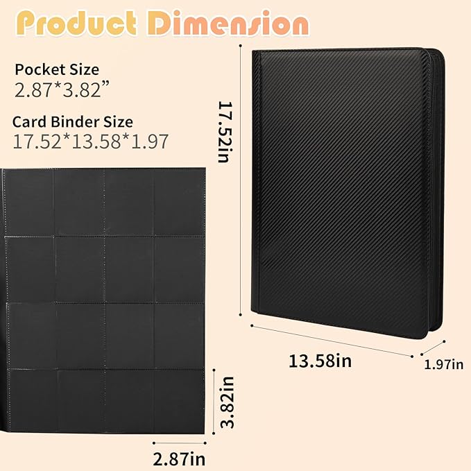 Premium 1000+ Pockets Trading Card Binder, 16-Pocket Ringless Side-Loading Album for TCG, MTG, Lorcana, Sports & Standard-Size Cards (Black1)