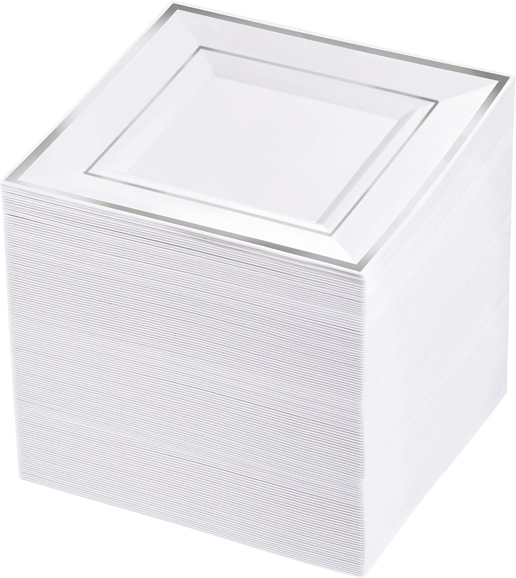 bucla 100pcs white and silver square plastic plates, main product view