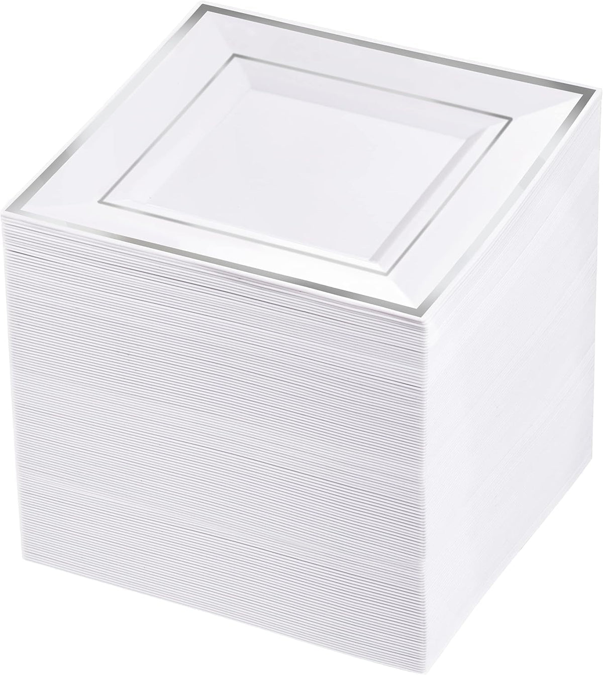 bucla 100pcs white and silver square plastic plates, main product view