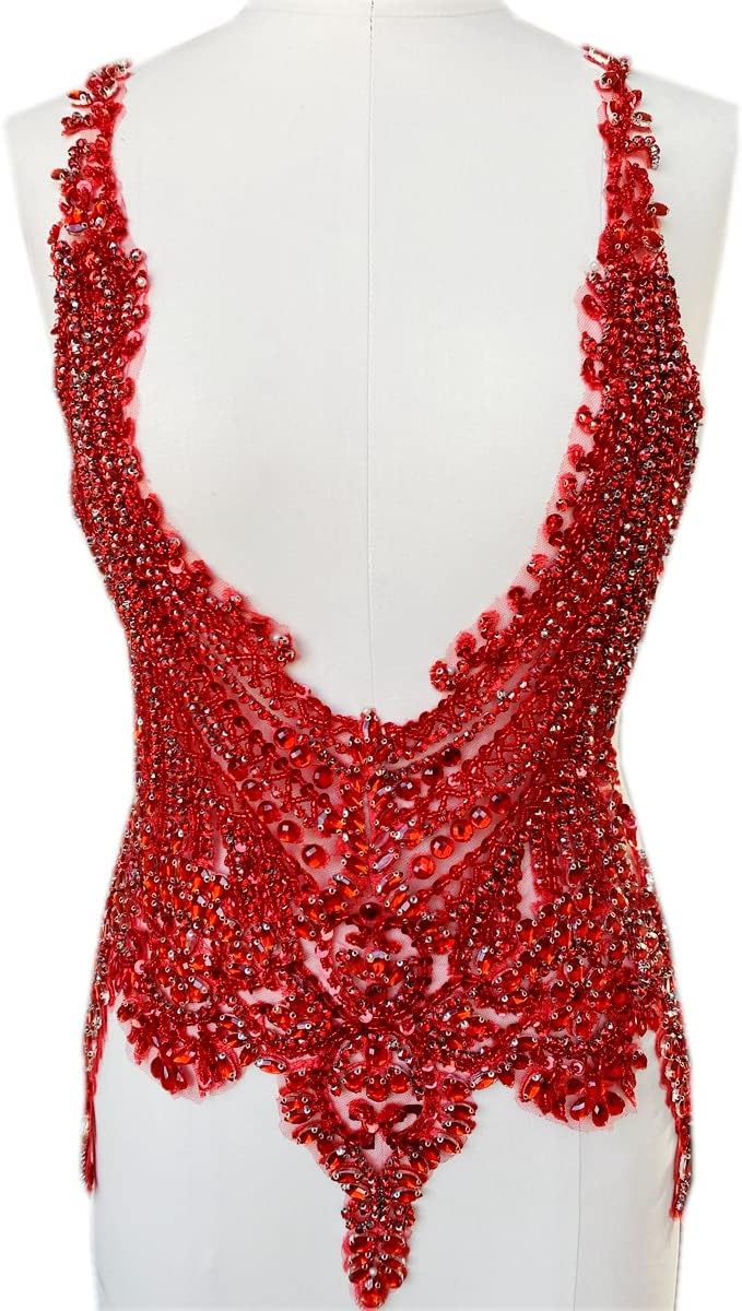 Handmade 16 colour rhinestones lace bodice applique sew on beads sequins trim...