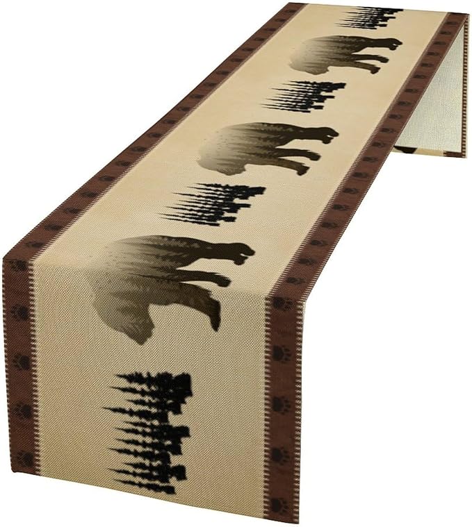 Vintage Bear Table Runner Forest Retro Rustic Cabin Farmhouse Table Runner for Party Dinner Bedroom Living Room Kitchen 13x60 Inch