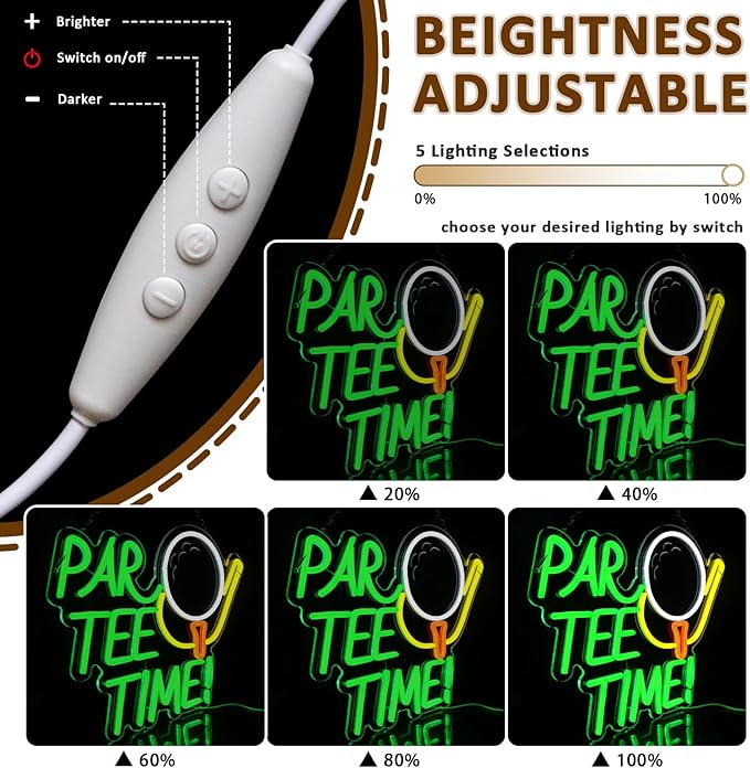 Neon Sign for Wall Decor, Par Tee Time Neon Sign, 16.14" x 12.8" Golfing LED Sign USB Dimmable Golf Ball Neon Lights for Room, Party, Club, Office, Man Cave, Window, Wall Decor
