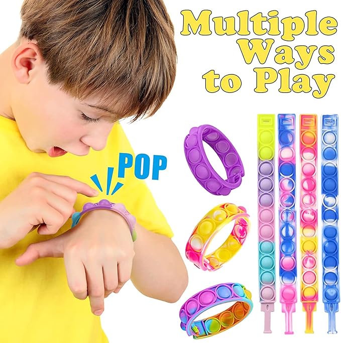 200Pcs Pop Bracelet, Party Favors for Kid, Pop Wrist Strap Fidget Toys Pack,Fidget Toys for Girils Boys, as Gifts for Easter Chrismas,Classroom Prizes for Students