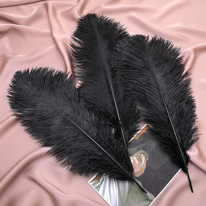 Ballinger Black Large Ostrich Feathers - 24Pcs 12-14inch Large Feathers for Vase,Gatsby and Halloween Party Centerpieces