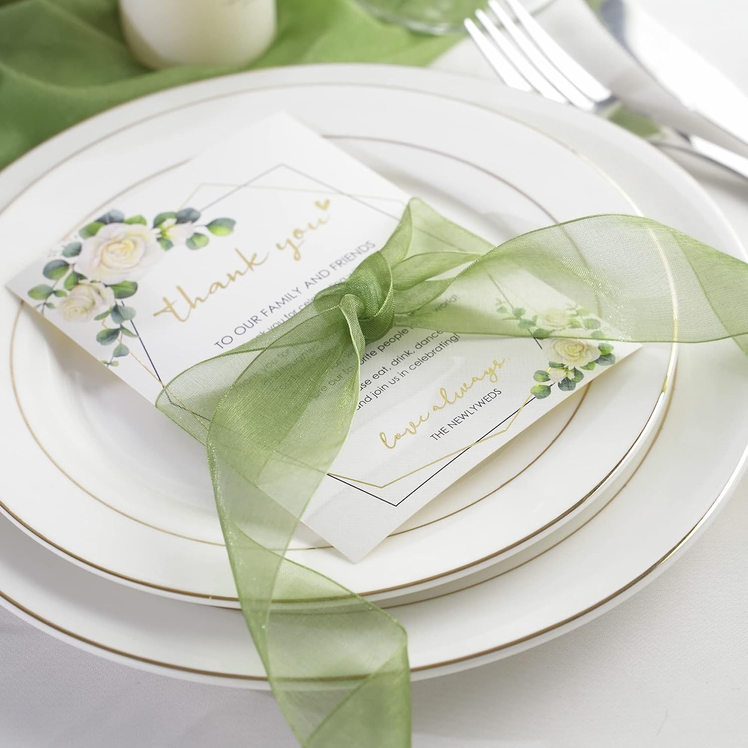HUIHUANG Wedding Thank You Place Setting Cards, 50 Pieces Wedding Favors Place Cards for Table Setting, Receptions, Dinner Parties, Events and Celebrations (4 X 6 in, Eucalyptus)