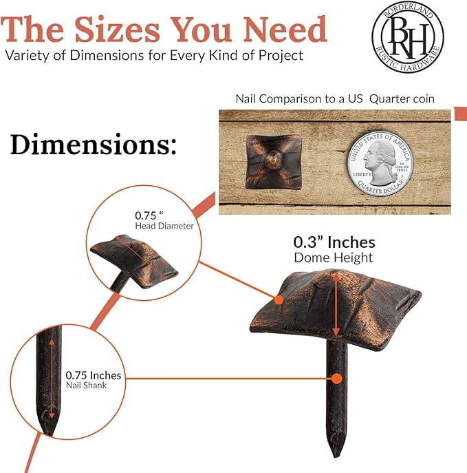 25 Pack 0.75" Square Head Iron Clavos Decorative Nails – Oil Rubbed Bronze – Handmade Rustic Square Fasteners for Farmhouse Shutters, Barn Doors, Shutters, Gates – Ornamental Wood Accent