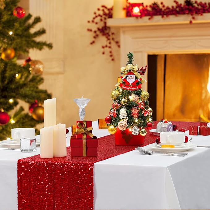 Eternal Beauty Red Table Runner for Wedding, 2PCS-12x108 Sequin Table Runner Decorations for Birthday Parties, Banquets, Graduations,Christmas