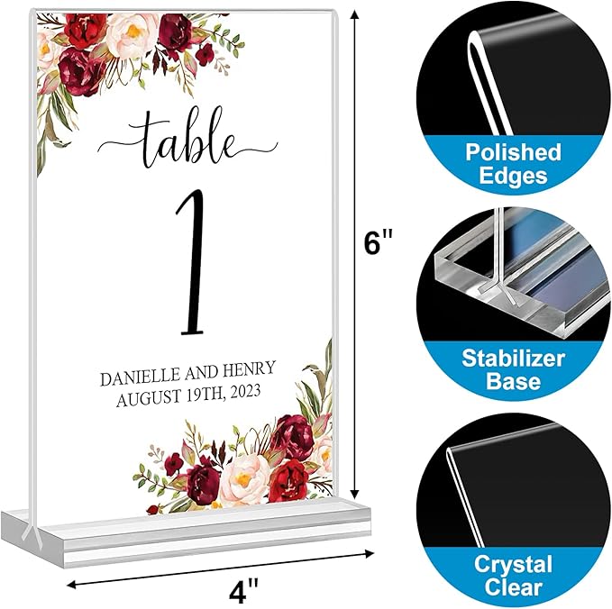 Acrylic Sign Holder 4x6, 16 Pack Clear Double Sided Clear Table Menu Vertical Display Stand Desktop Display Stand Paper Holder Table Sign Holder Suitable for Restaurants Office Store Show Fair