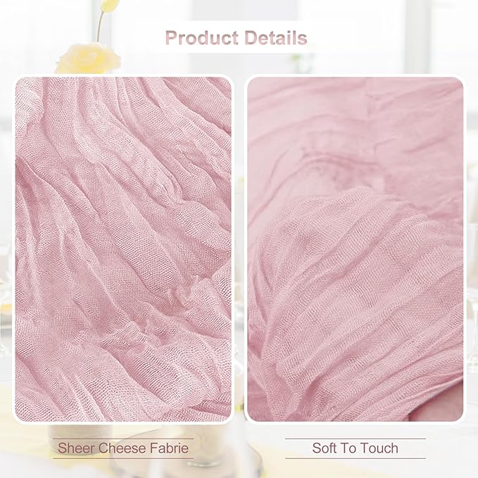 1 Pack Dusty Pink Cheesecloth Table Runner 35x120 Inch 10Ft Rustic Gauze Cheese Cloth Table Runner Sheer Cheesecloth Table Runners for Wedding Party Bridal Shower Decoration