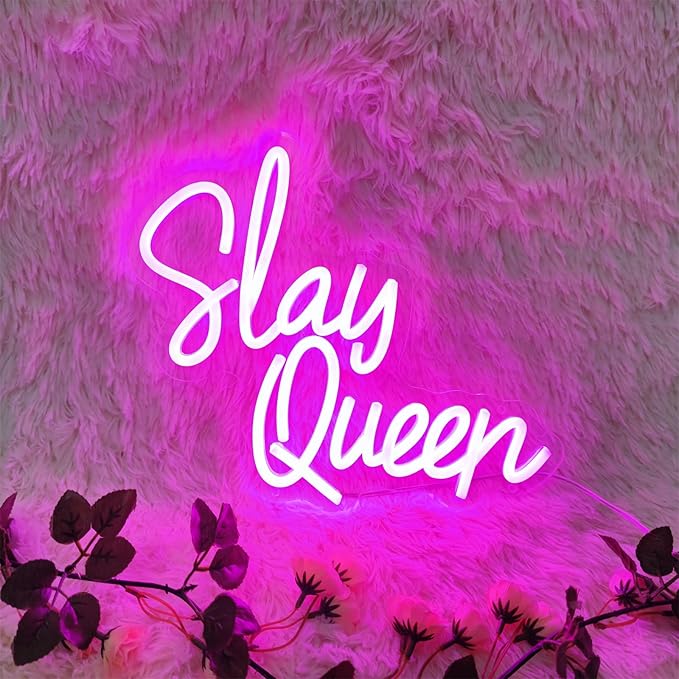 Slay Queen Neon Sign Slay Neon Signs for Wall Decor, LED Light Sign for Bedroom Preppy Girl Aesthetic Room Dorm Decor Y2k Bar Party, 12.5" x 10.7"