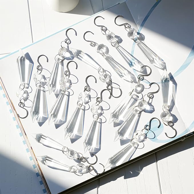 20PCS Clear Chandelier Icicle Crystal Prisms,55mm Chandelier Crystals Replacement,Crystals for Chandeliers with Hooks for Windows Wedding Lamp Decoration