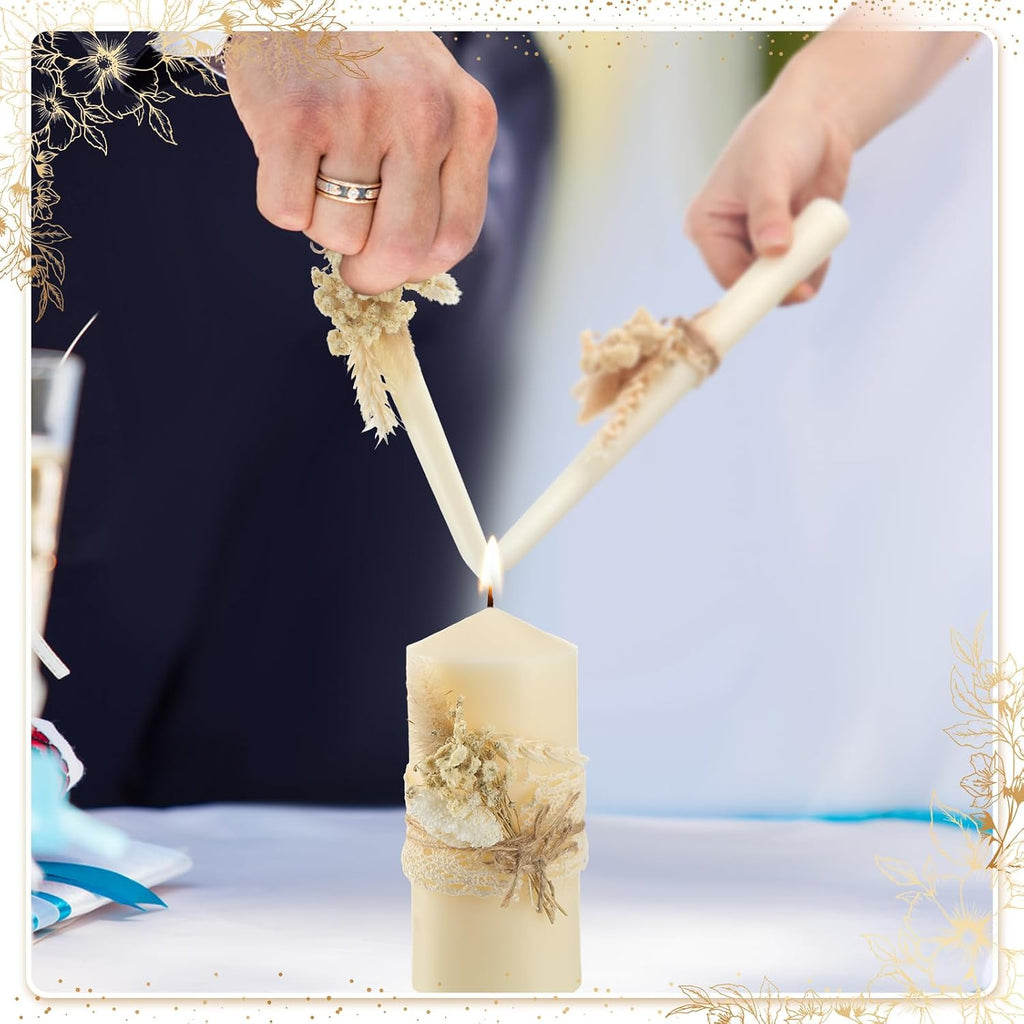 Conelist 3 Pcs Wedding Unity Candles for Wedding Ceremony Gift 6.3" Pillar and 9.8'' Taper Candles Set for Reception and Ceremony Events Decor(Rustic Style)