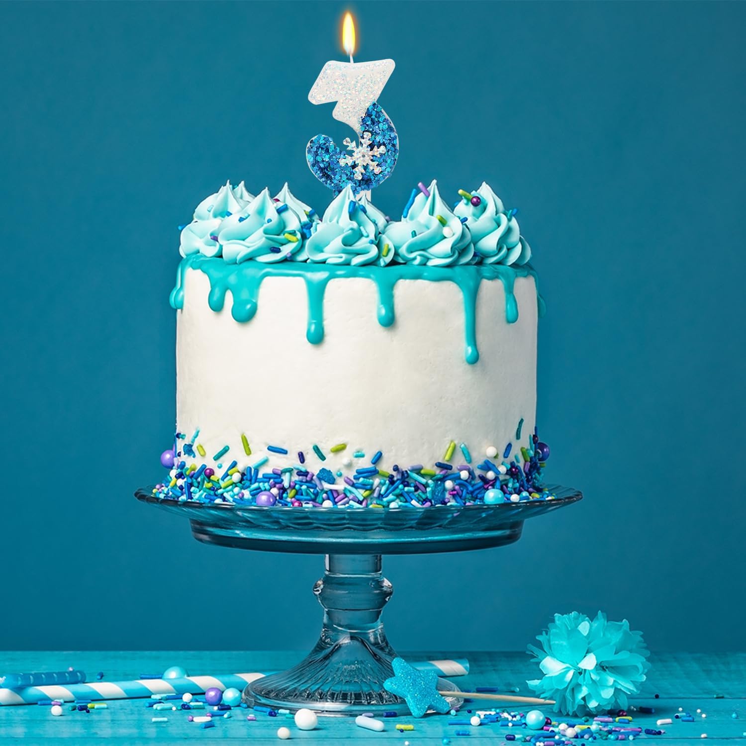 Frozen Themed Birthday Candles, 3rd Birthday Candle for Party Supplies, 2.76 inch Cake Topper Decorations (Number 3)