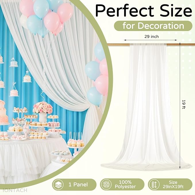 Wedding Arch Draping Fabric 29" x 19Ft Sheer Drapes for Backdrop Wedding Ceremony Reception Ceiling Decor Curtain Baby Bridal Shower Decoration (Ivory, 1 Panel)