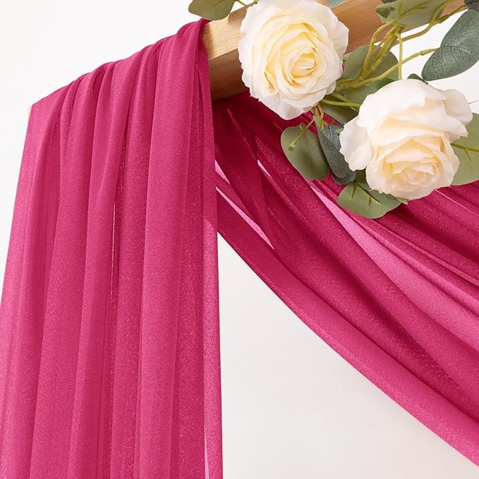 MLMC Hot Pink Wedding Arch Draping Fabric 2 Panels 29" x 20 FT Extra Long Gauze Drapes Sheer Backdrop Curtains 6.6 Yards Outdoor Drapery Panels for Wedding Ceremony Party Ceiling Decoration