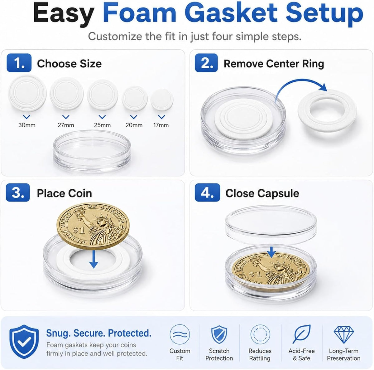 APACALI 500 PCS Coin Capsules Holders for Collectors, 30mm Clear Plastic Coin...