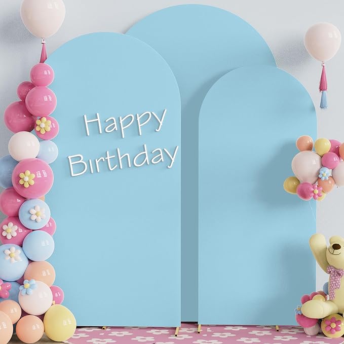 Fomcet Wedding Arch Cover 7.2FT, 6.6FT, 6FT Dusty Blue Spandex Fitted Fabric Backdrop Set of 3 Round Top Chiara Arch Backdrop Stands Covers for Wedding Ceremony Birthday Party Baby Shower Decor