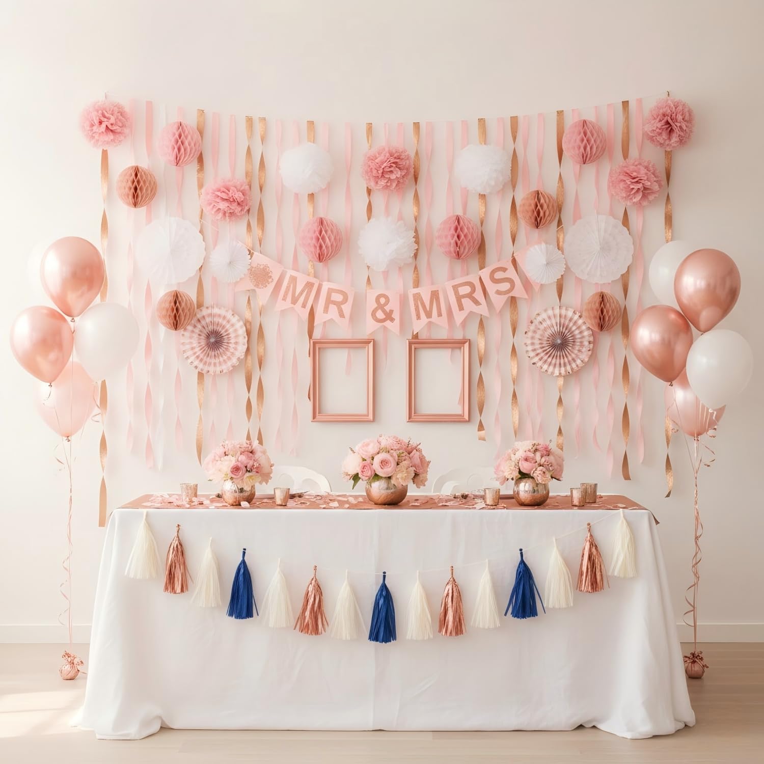 Rose Gold and Pink Crepe Streamers,6 Rolls Rose Gold and Dusty Pink Paper Streamers for Wedding Bachelorette Birthday Party Decorations