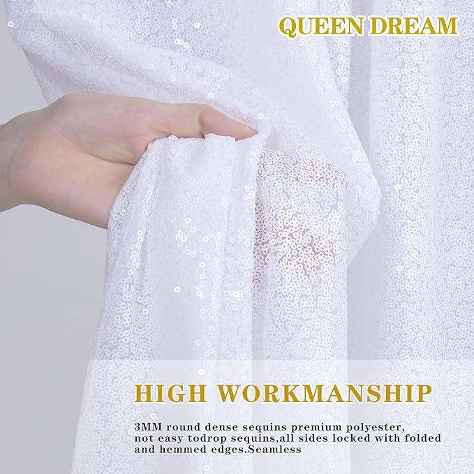 White Backdrop Curtain for Wedding Parties - 2ftx8ft Sparkly Sequin Fabric Drape 6 Panels White Curtain Baby Shower Birthday
