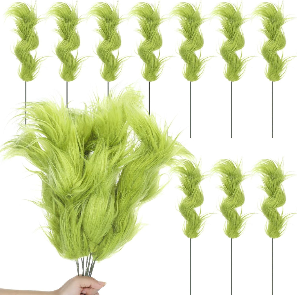Thiccywoov 10 Pcs Lime Green Furry Christmas Tree Picks Topper Glitter Curly Berry Ornaments Lime Fake Christmas Decorations Candy Picks for Tree Wreath Crafts Vase Filler Home (Classic)