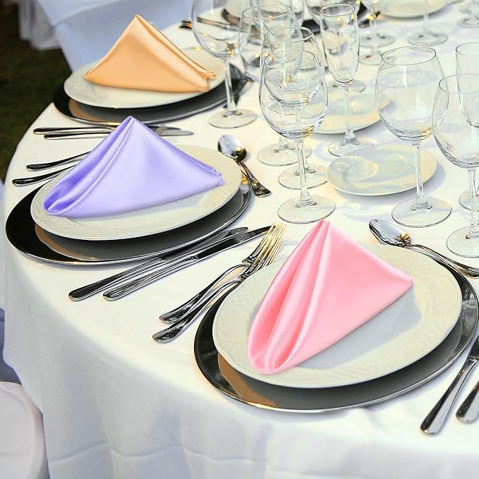 Aneco 12 Pieces Satin Napkins Soft Dinner Napkins Multicolor Square Weddings Table Napkins 17 x 17 Inches for Restaurant Weddings Party Dinner Decoration (Pastel Rainbow)